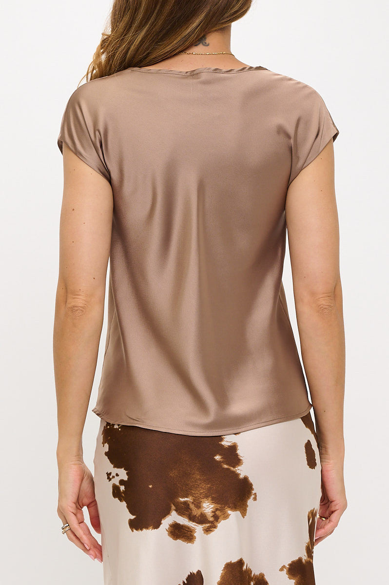 Solid Satin Top with Cowl Neck