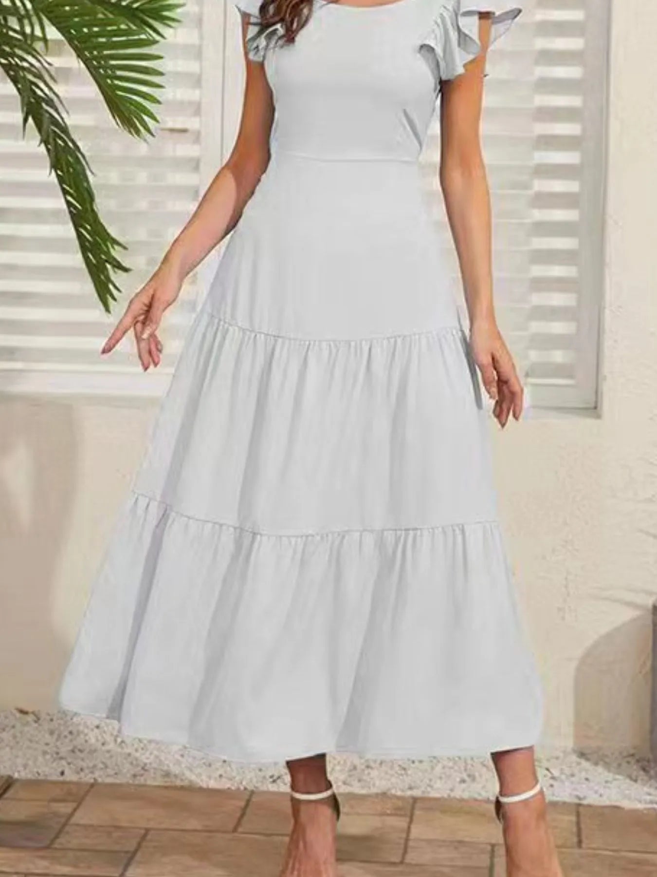 Flutter Sleeve Cutout Summer Midi Dress - Chic Elegance