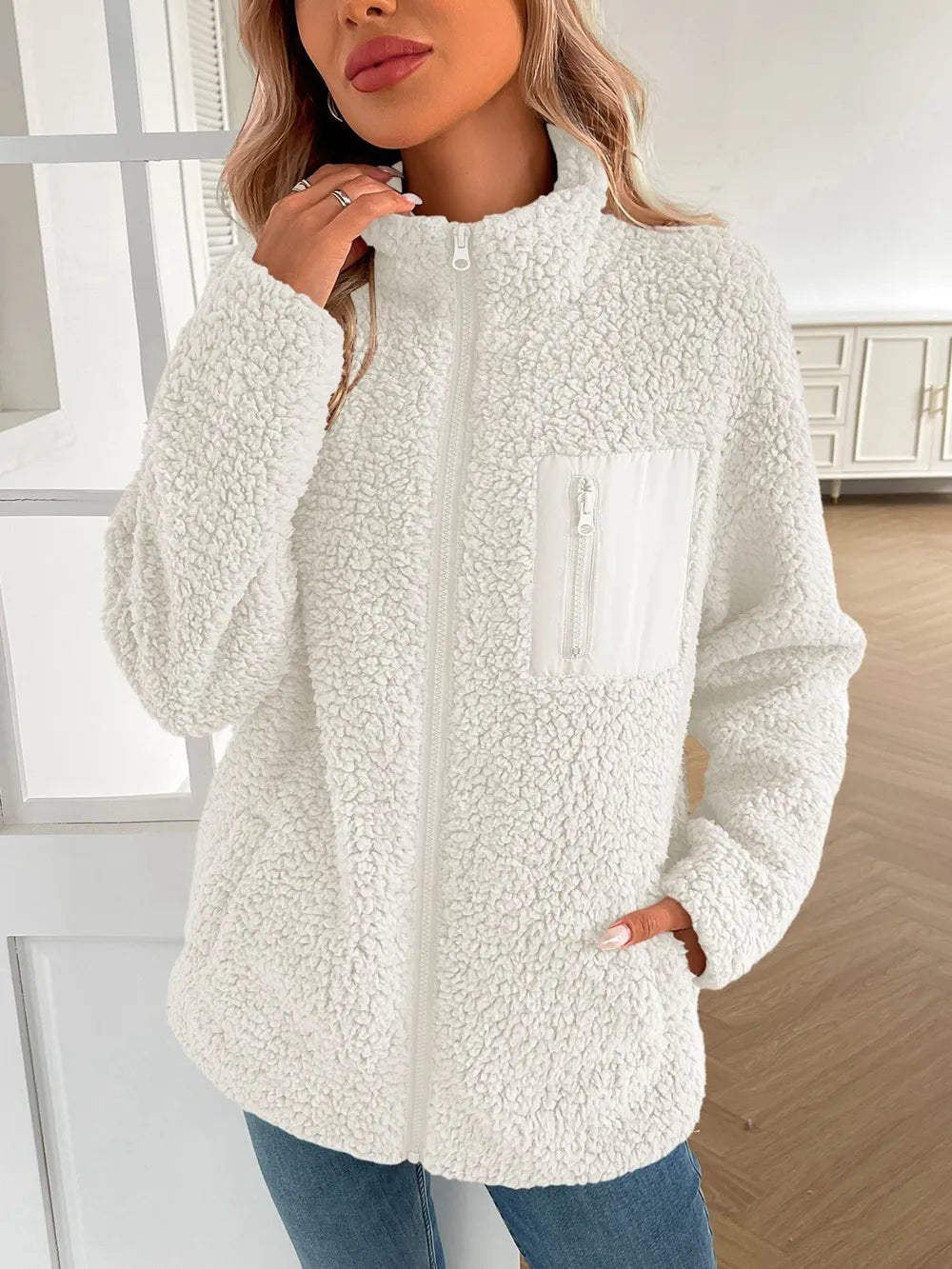 Ivy Lane Zip Up Long Sleeve Fuzzy Jacket - Chic Elegance