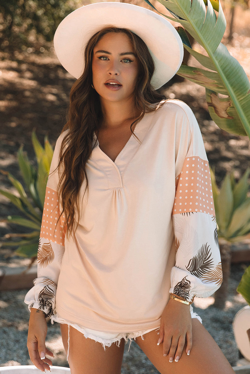 Alora Palm Leaves Polka Dot Loose Blouse - Image #0