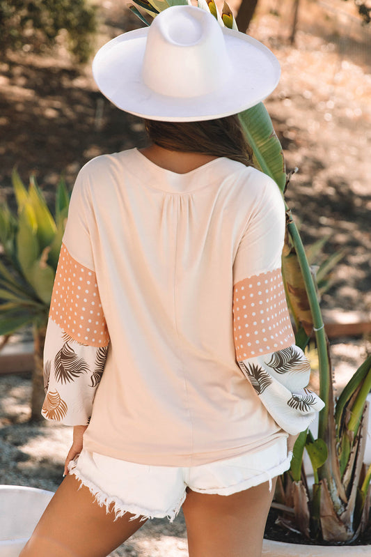 Alora Palm Leaves Polka Dot Loose Blouse - Image #0