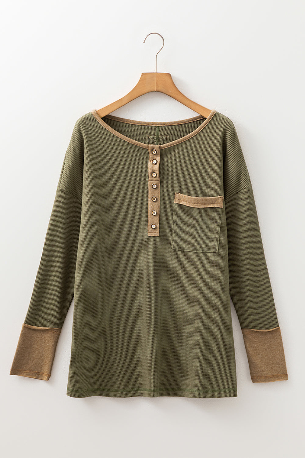 Blake Waffle Textured Tunic Henley Top with Slits-5