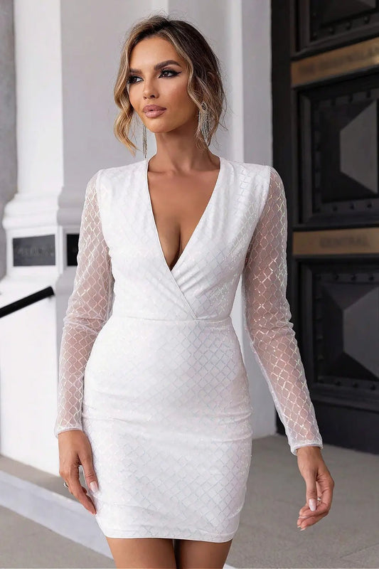 Cutout Sequin Mesh Mini Dress - Chic Elegance