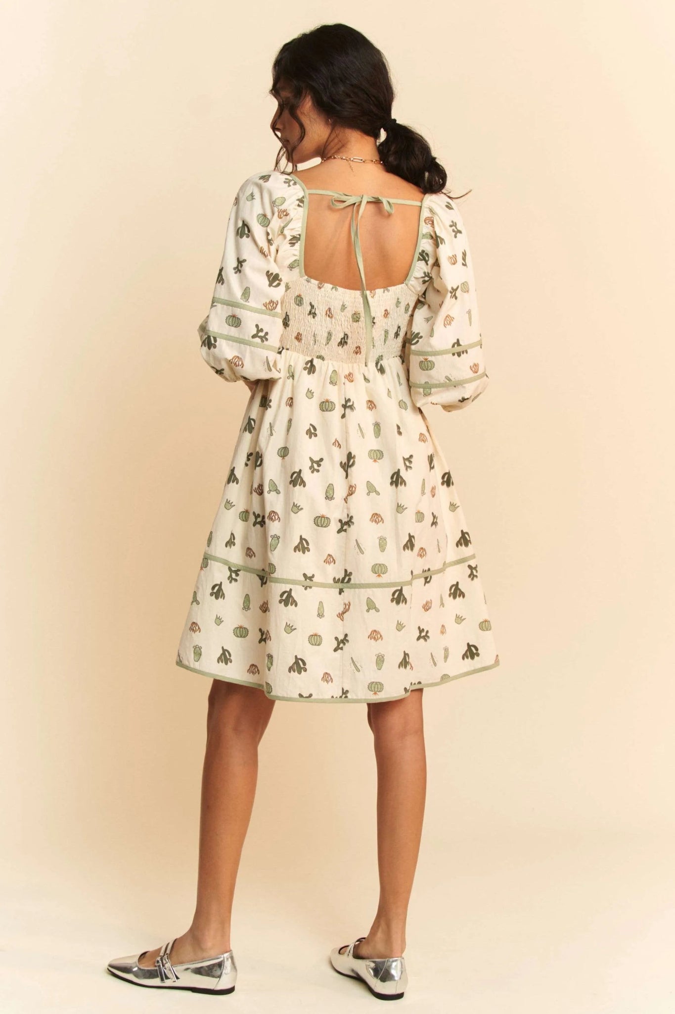 Davi & Dani Cactus Printed Poplin Contrast Piping Mini Dress - Chic Elegance