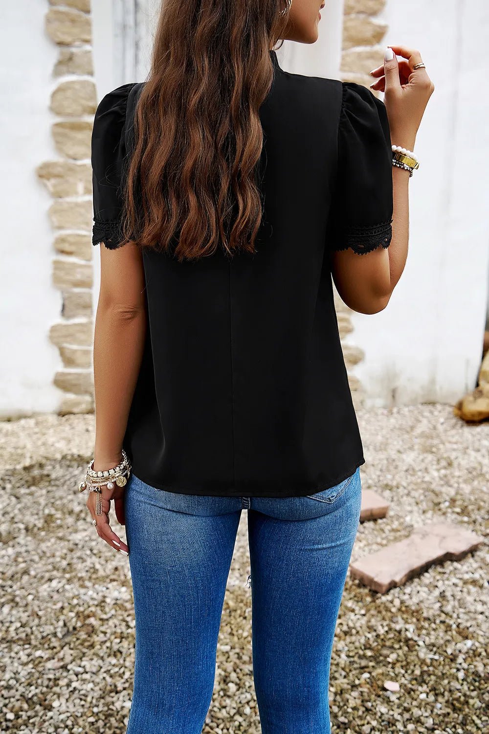 Devine Ruched Mock Neck Short Sleeve Blouse - Chic Elegance