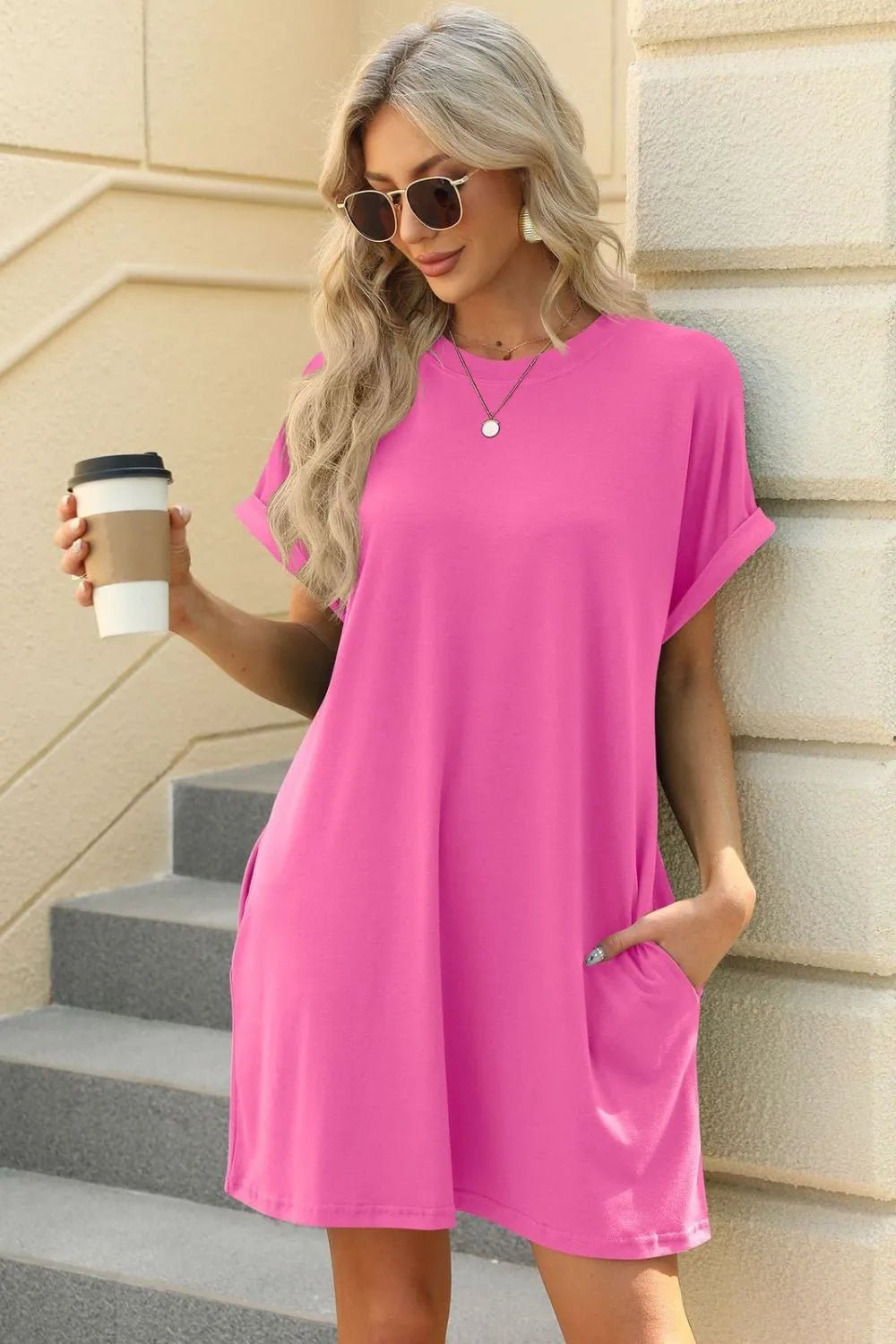 Florira Short Sleeve Mini Dress with Pockets - Chic Elegance