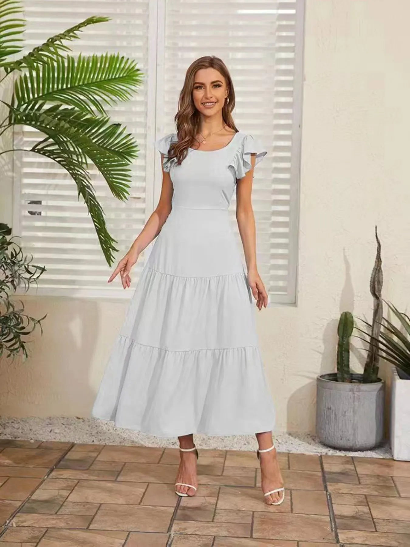 Flutter Sleeve Cutout Summer Midi Dress - Chic Elegance