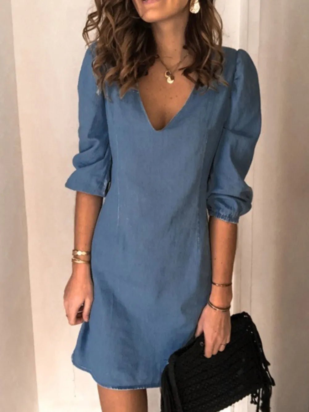 Full Size V - Neck Half Sleeve Dress - Chic Elegance