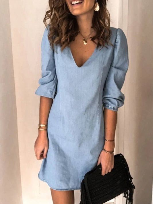 Full Size V - Neck Half Sleeve Dress - Chic Elegance