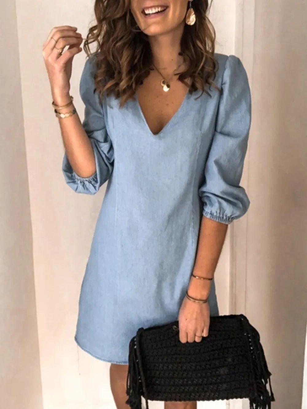 Full Size V - Neck Half Sleeve Dress - Chic Elegance