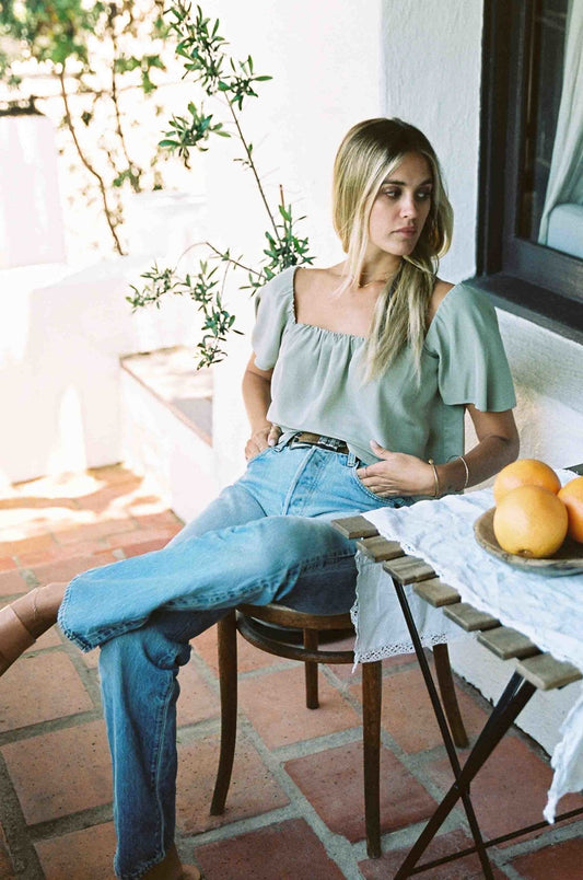 Harlow Top | Sage Green Silk Top - Image #0