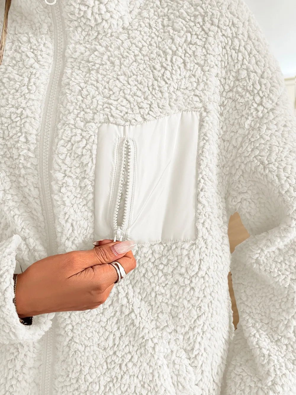 Ivy Lane Zip Up Long Sleeve Fuzzy Jacket - Chic Elegance