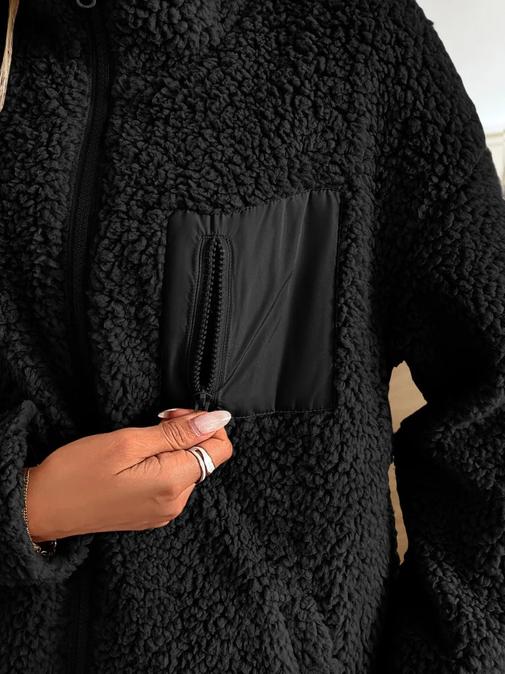 Ivy Lane Zip Up Long Sleeve Fuzzy Jacket - Chic Elegance