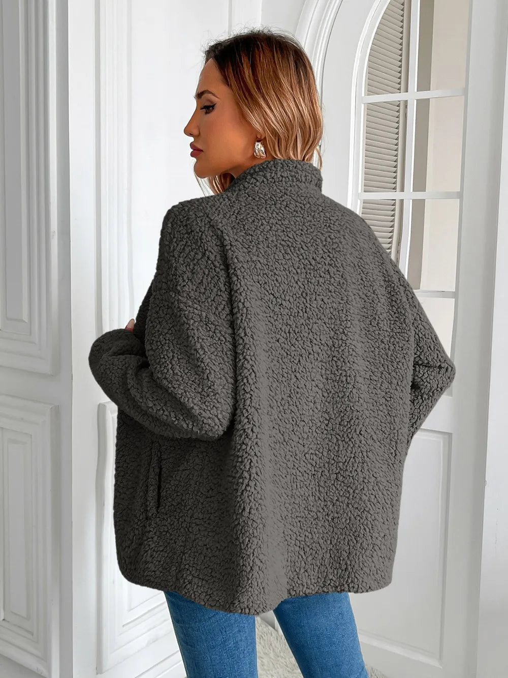 Ivy Lane Zip Up Long Sleeve Fuzzy Jacket - Chic Elegance