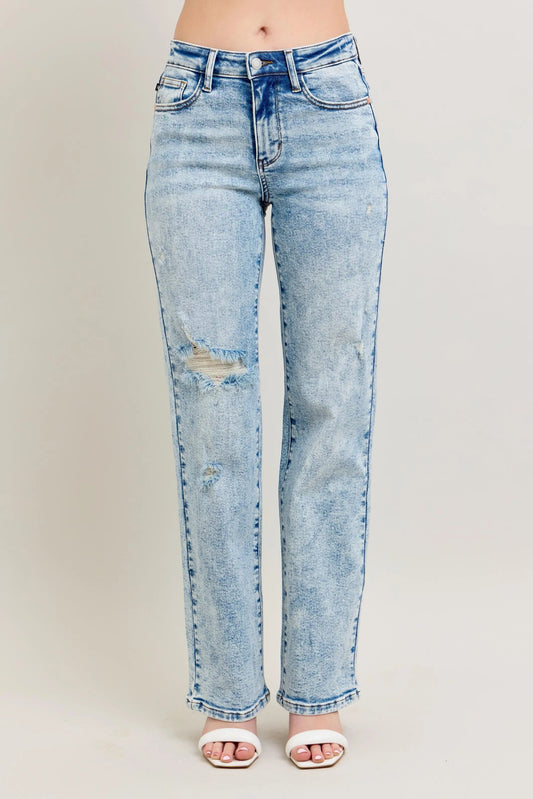 Judy Blue Full Size Hw Mineral Wash Destroy 90's Straight Jeans Plus Size-0