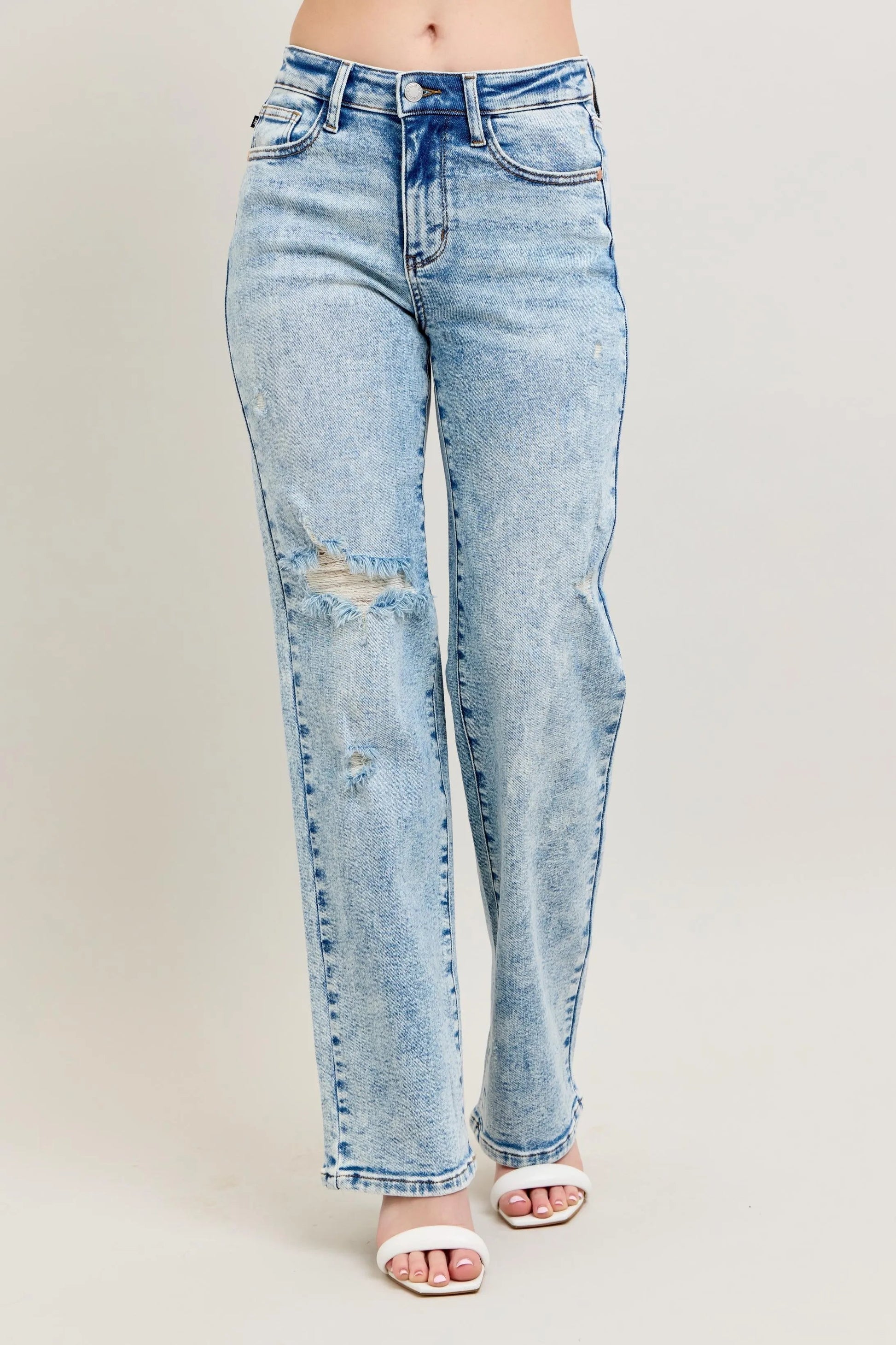 Judy Blue Full Size Hw Mineral Wash Destroy 90's Straight Jeans Plus Size-1