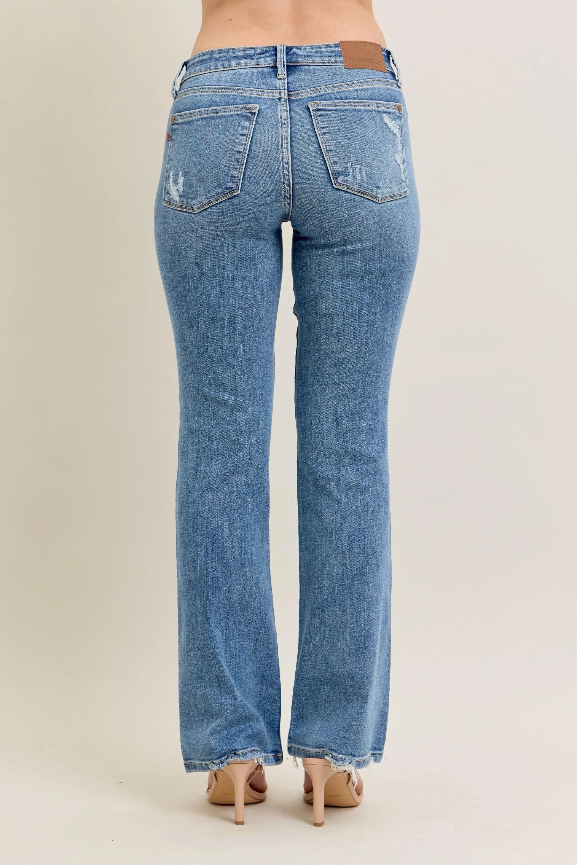 Judy Blue Full Size Mid Rise Wash Destroy Hem Bootcut Jeans Plus Size-4
