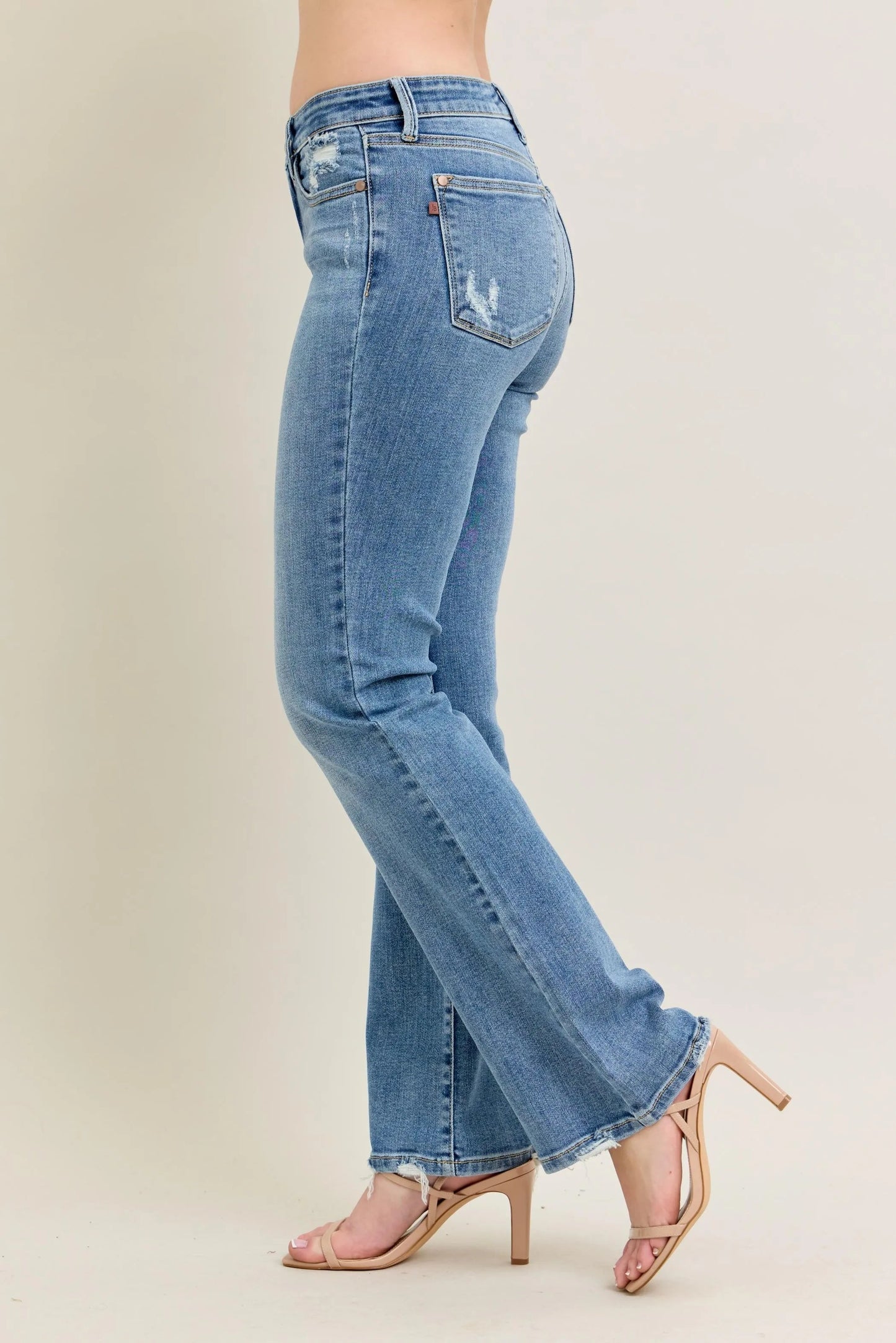 Judy Blue Full Size Mid Rise Wash Destroy Hem Bootcut Jeans Plus Size-3