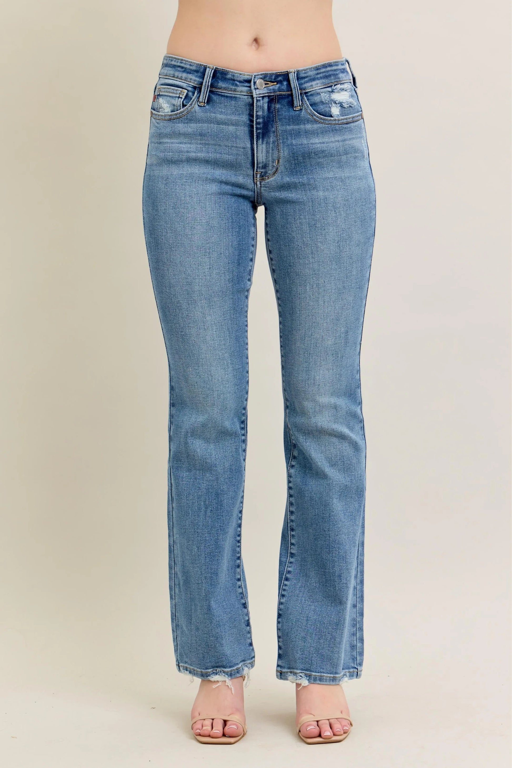 Judy Blue Full Size Mid Rise Wash Destroy Hem Bootcut Jeans Plus Size-1