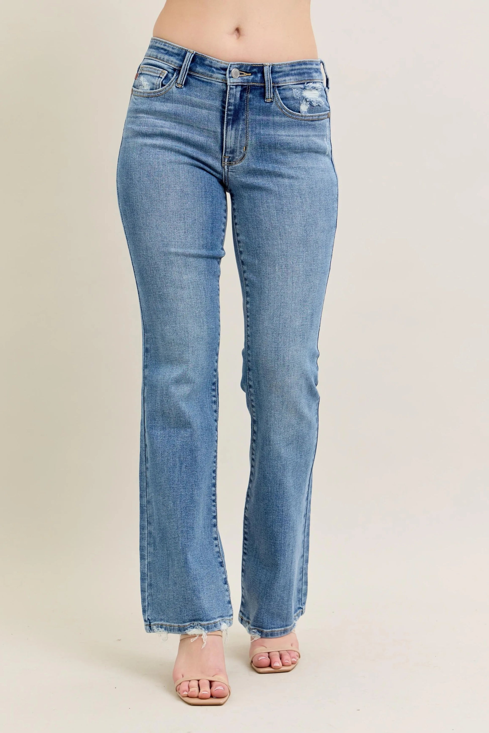 Judy Blue Full Size Mid Rise Wash Destroy Hem Bootcut Jeans Plus Size-0