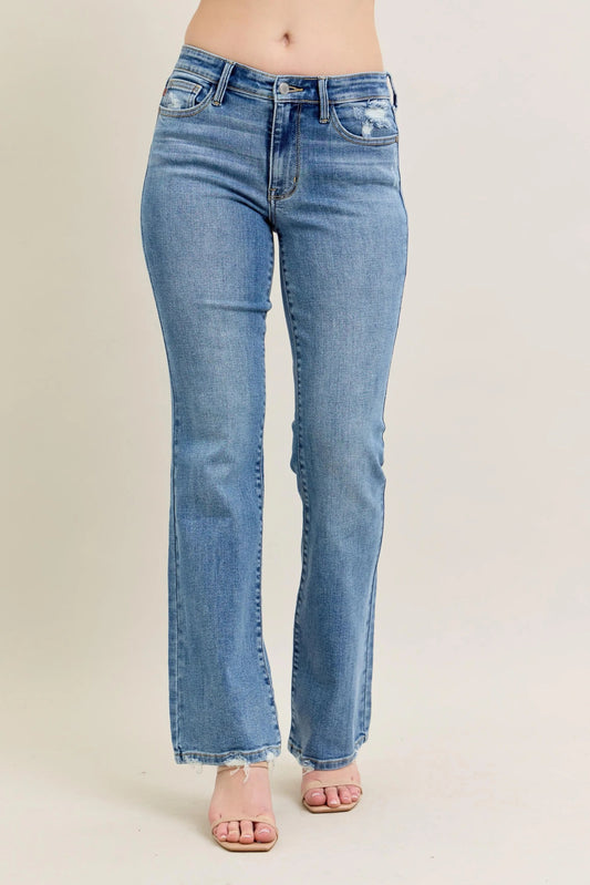 Judy Blue Full Size Mid Rise Wash Destroy Hem Bootcut Jeans Plus Size-0