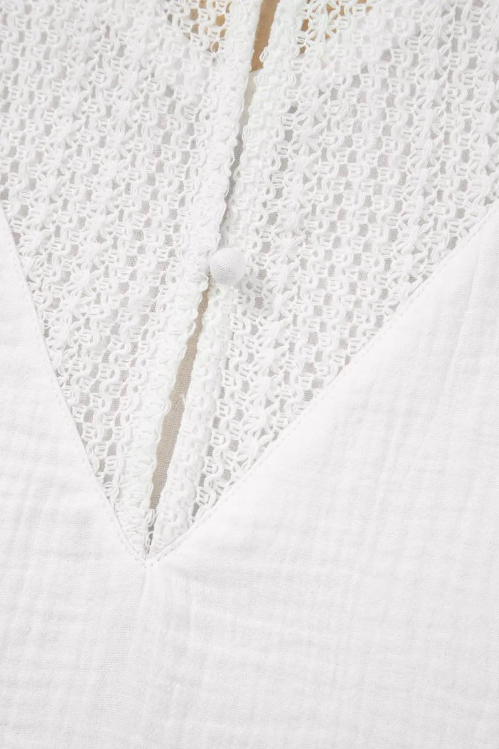 Lace Crochet Textured Button Back V Neck T Shirt - Chic Elegance