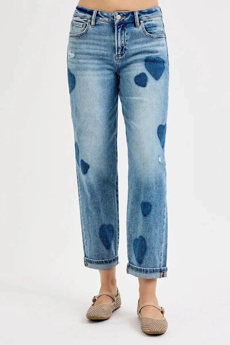 RISEN Full Size Mid Rise Fit-boyfriend Heart Shade Jeans Plus Size-2