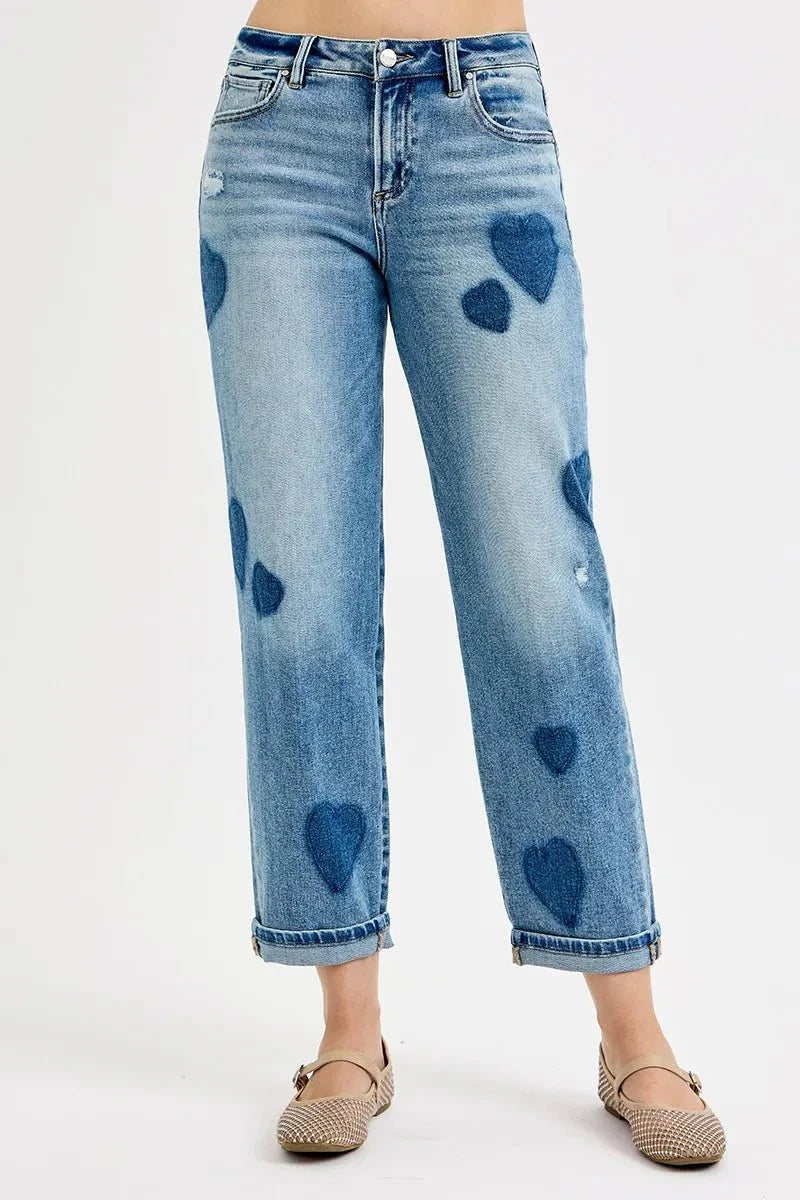 RISEN Full Size Mid Rise Fit-boyfriend Heart Shade Jeans Plus Size-1