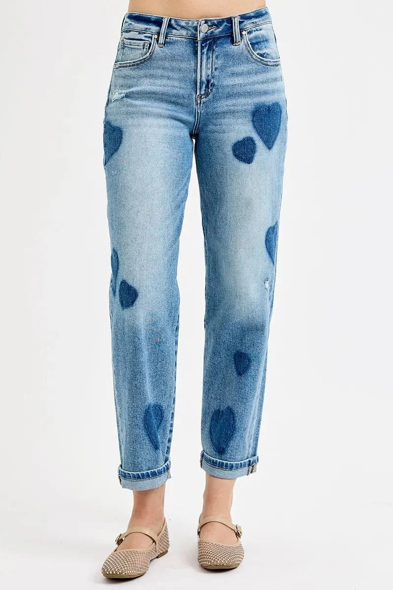 RISEN Full Size Mid Rise Fit-boyfriend Heart Shade Jeans Plus Size-0