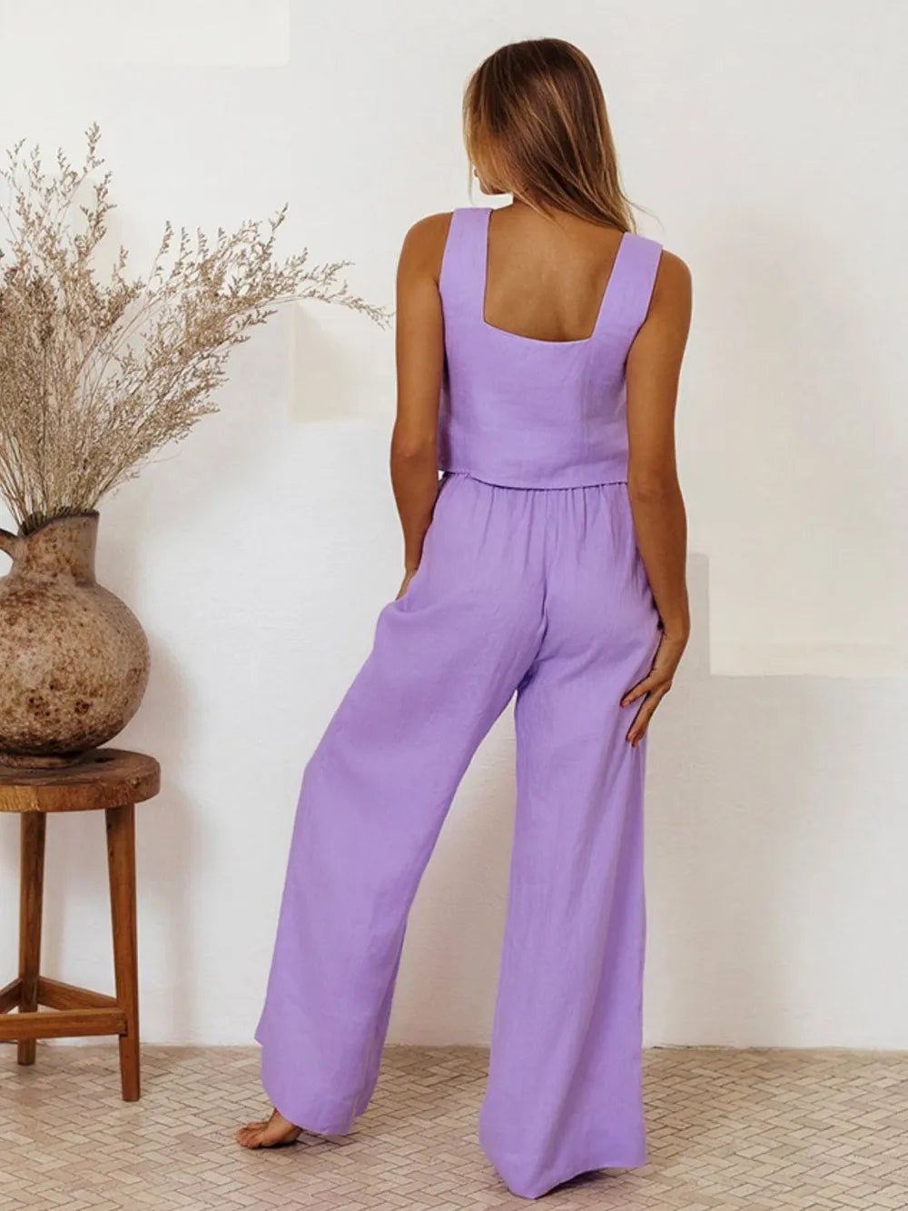 Square Neck Sleeveless Top and Pants Set - Chic Elegance