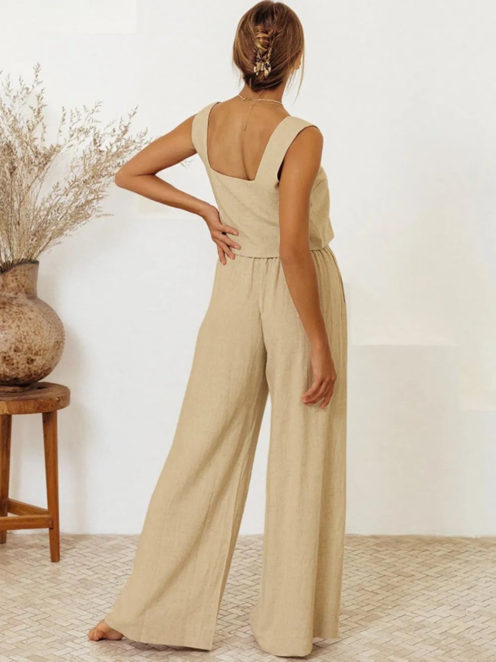 Square Neck Sleeveless Top and Pants Set - Chic Elegance