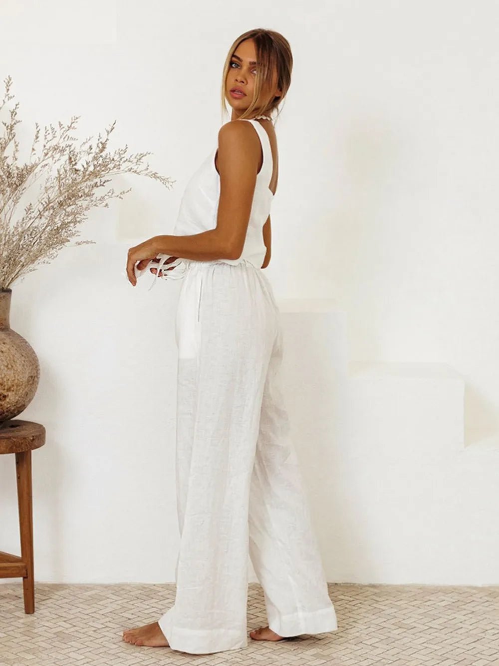Square Neck Sleeveless Top and Pants Set - Chic Elegance