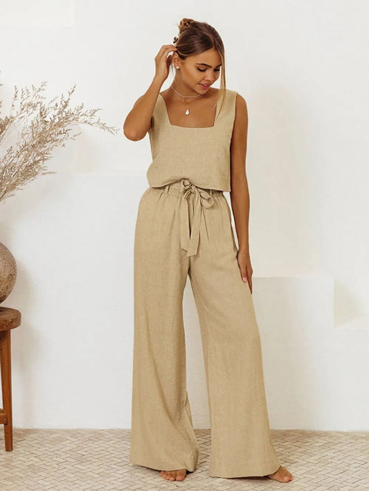 Square Neck Sleeveless Top and Pants Set - Chic Elegance