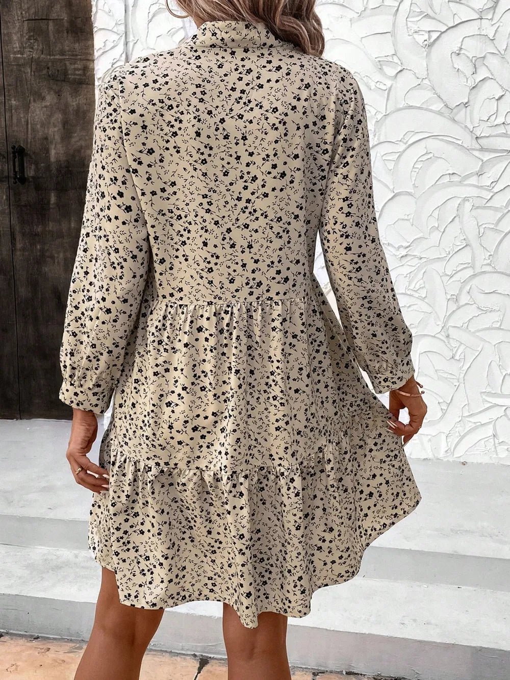 Tied Printed Long Sleeve Mini Dress - Chic Elegance