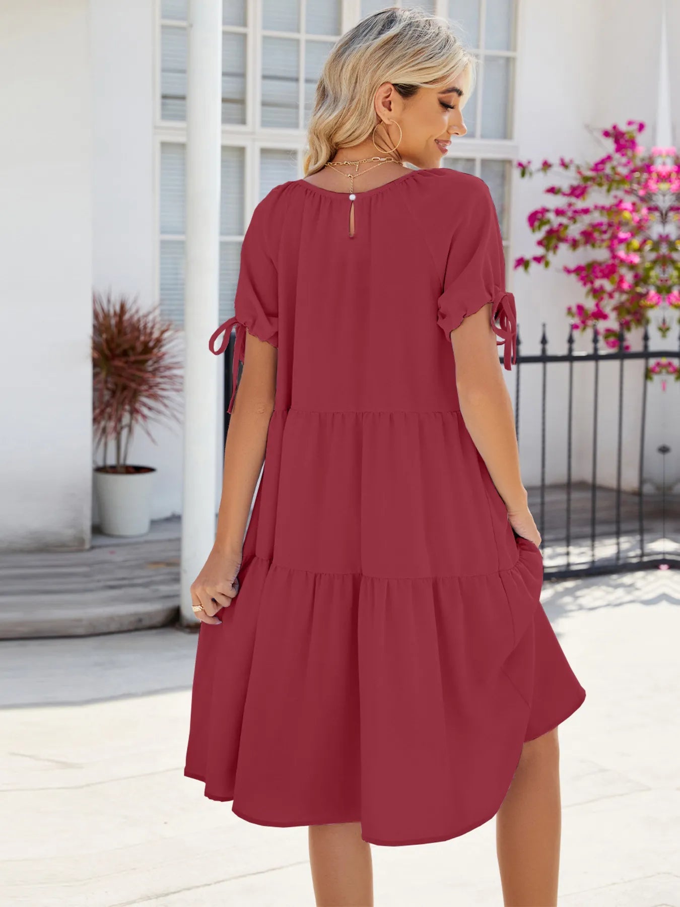 Tiered Round Neck Summer Dress - Chic Elegance