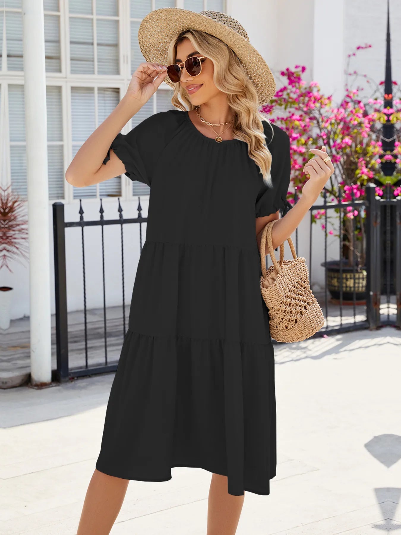 Tiered Round Neck Summer Dress - Chic Elegance