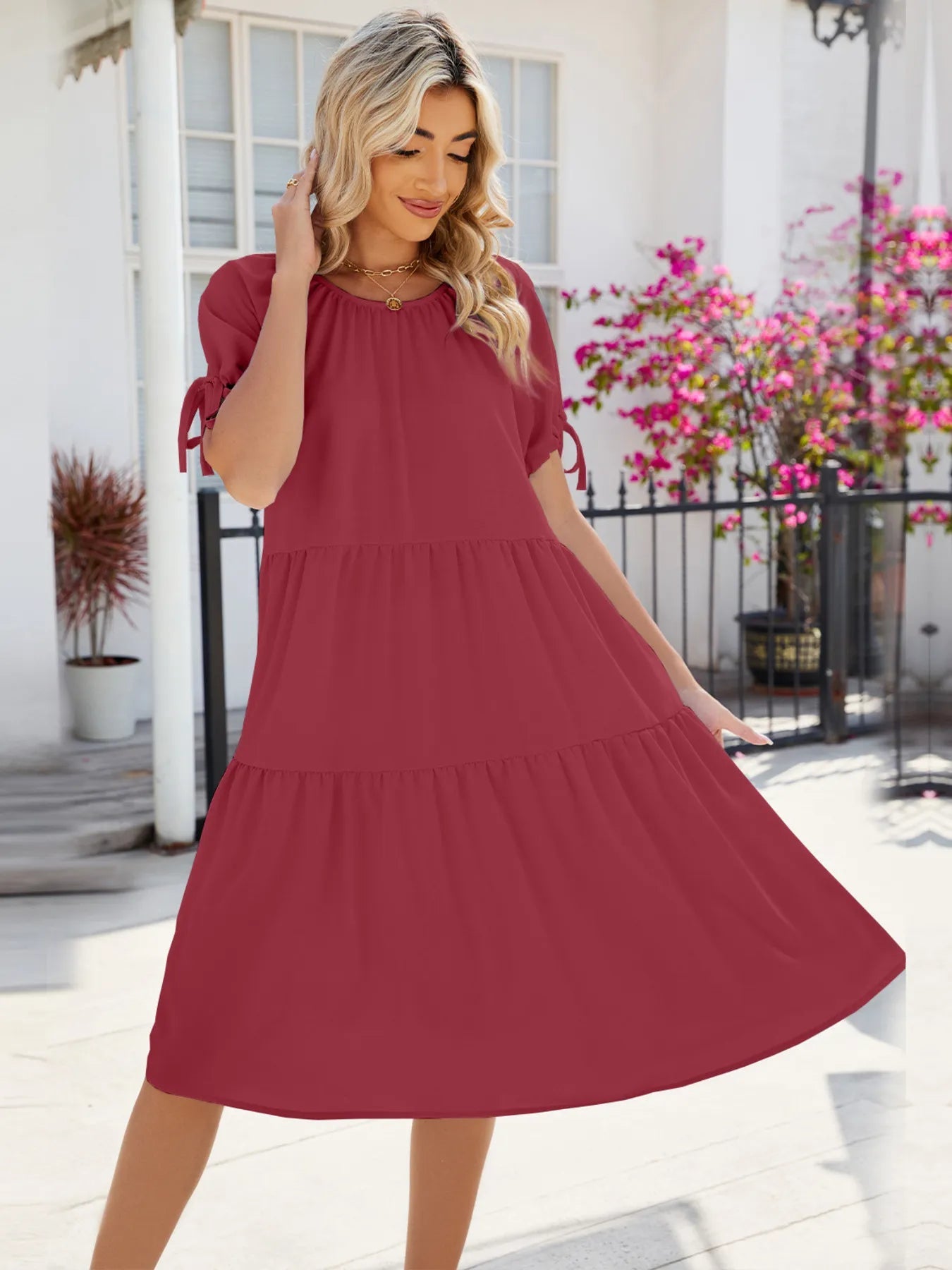 Tiered Round Neck Summer Dress - Chic Elegance