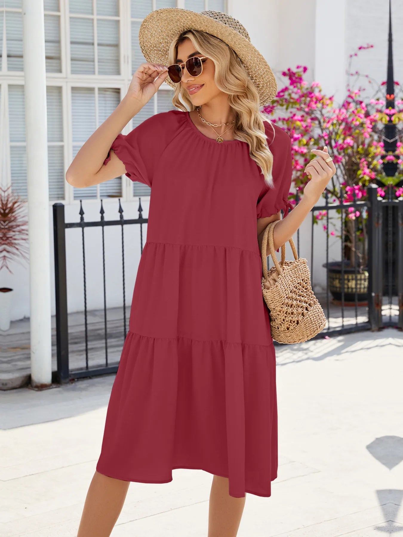 Tiered Round Neck Summer Dress - Chic Elegance