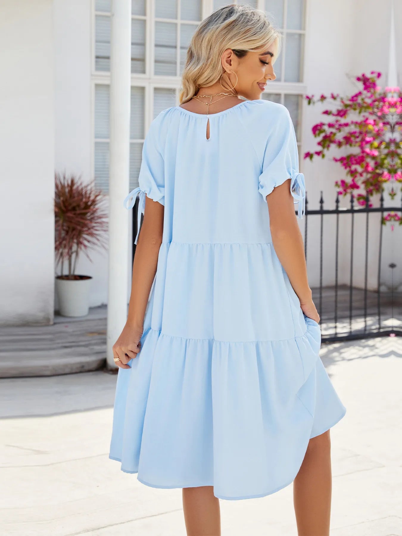 Tiered Round Neck Summer Dress - Chic Elegance