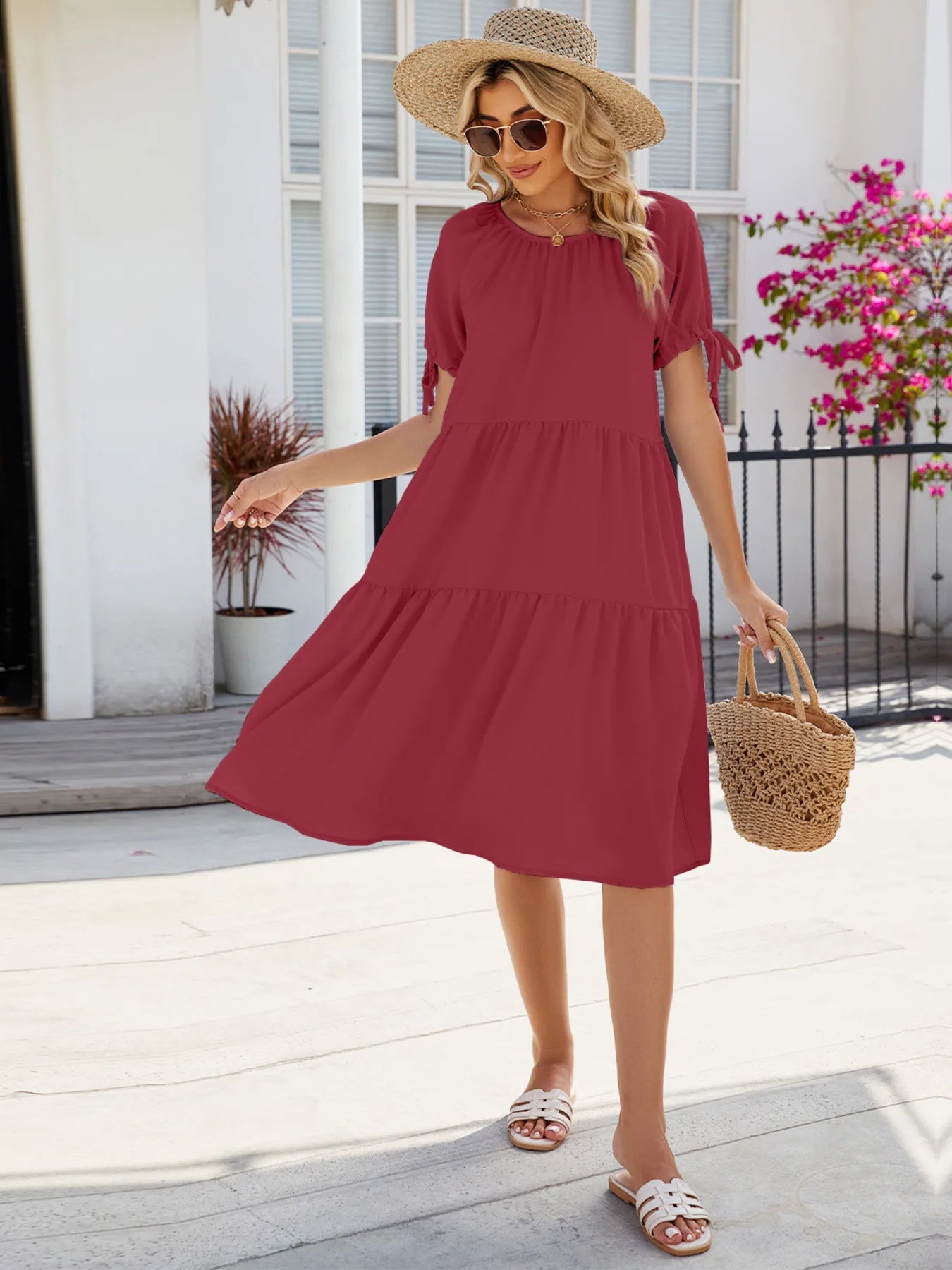Tiered Round Neck Summer Dress - Chic Elegance