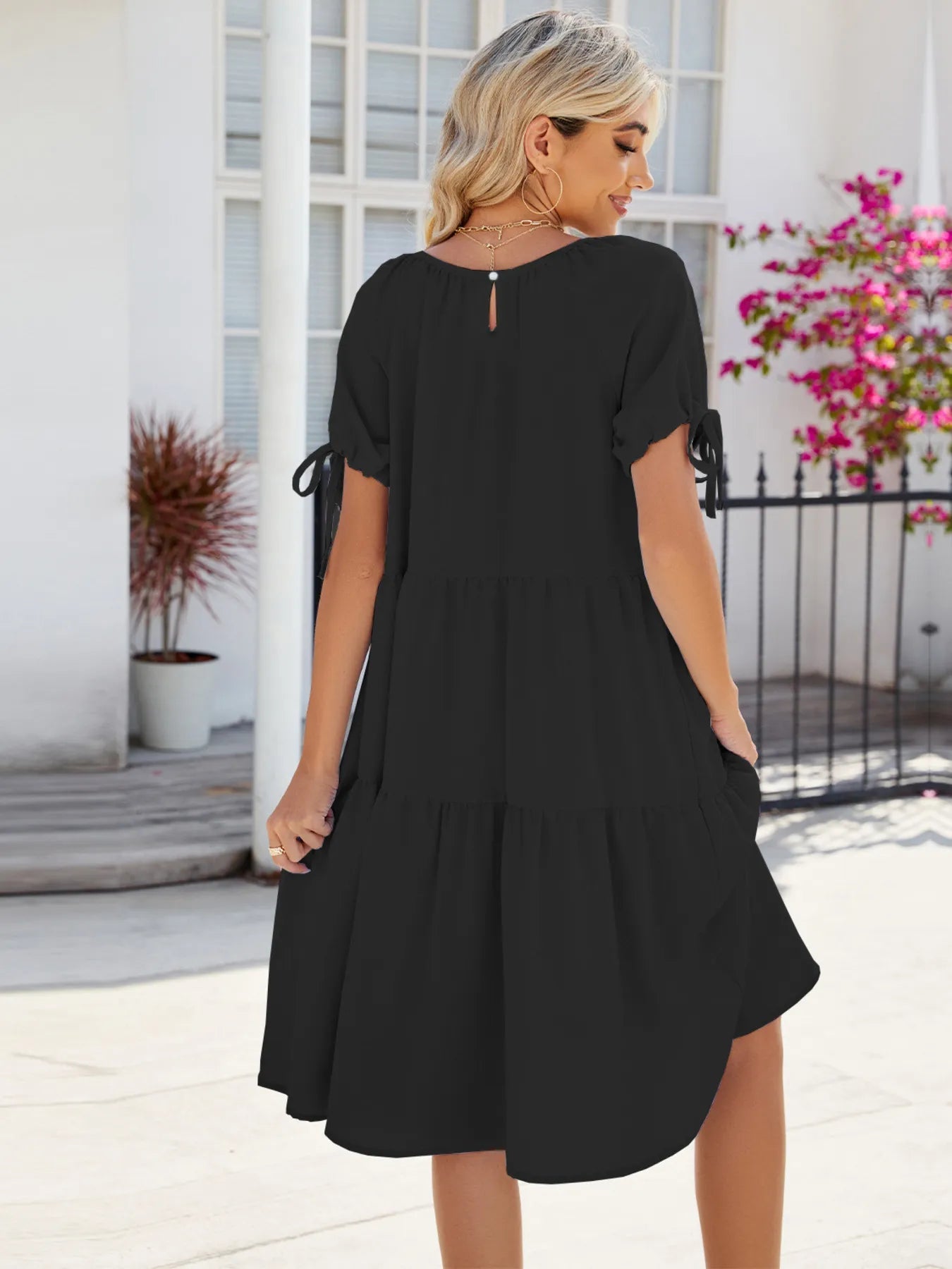 Tiered Round Neck Summer Dress - Chic Elegance