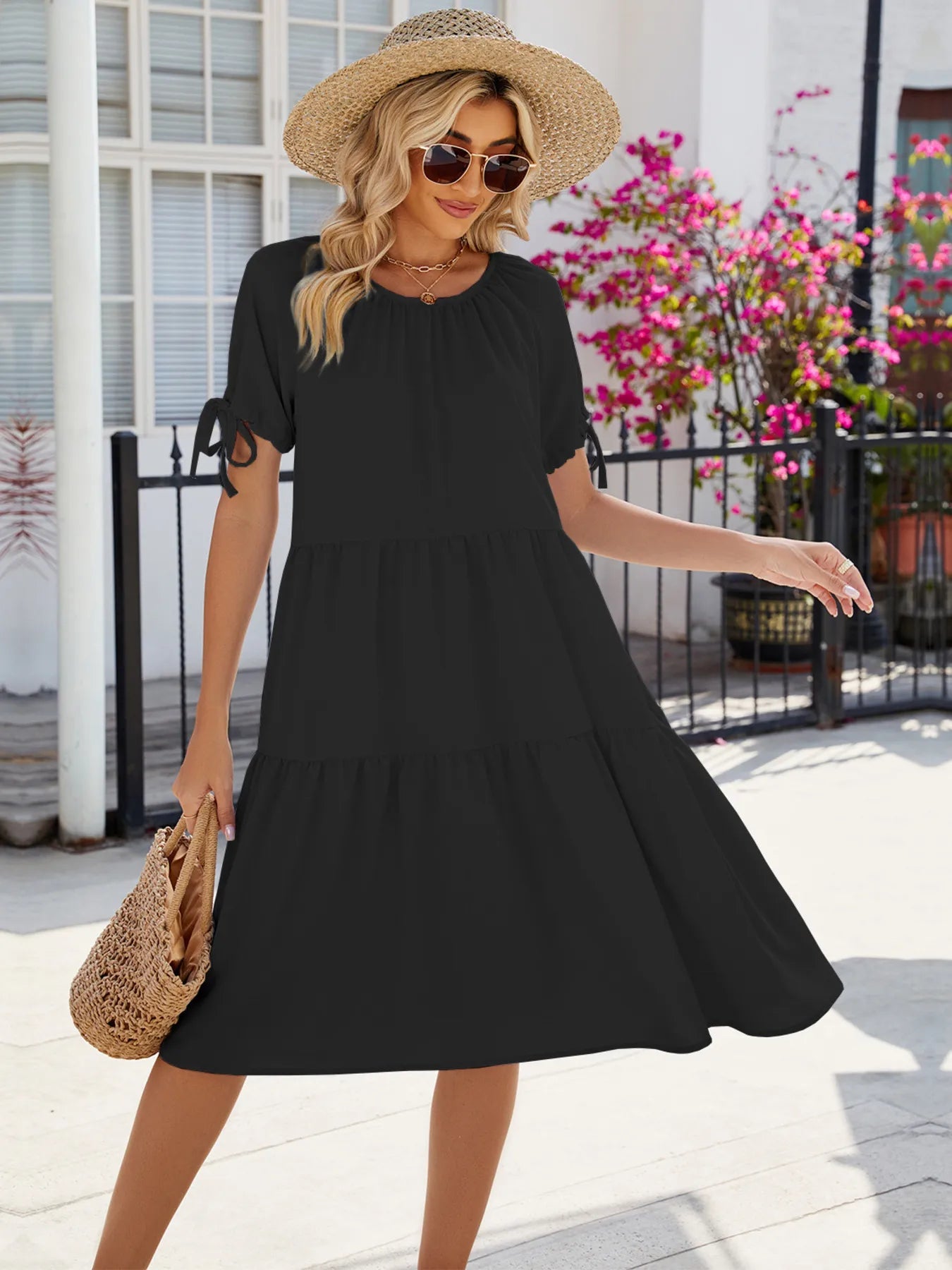 Tiered Round Neck Summer Dress - Chic Elegance