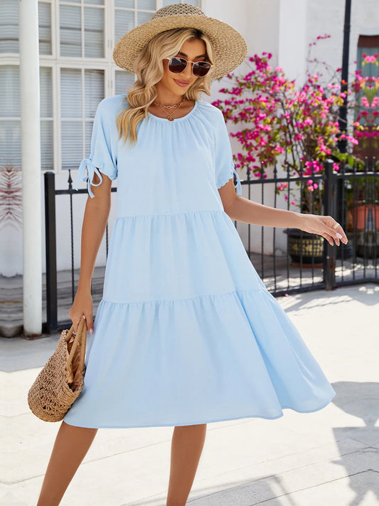 Tiered Round Neck Summer Dress - Chic Elegance