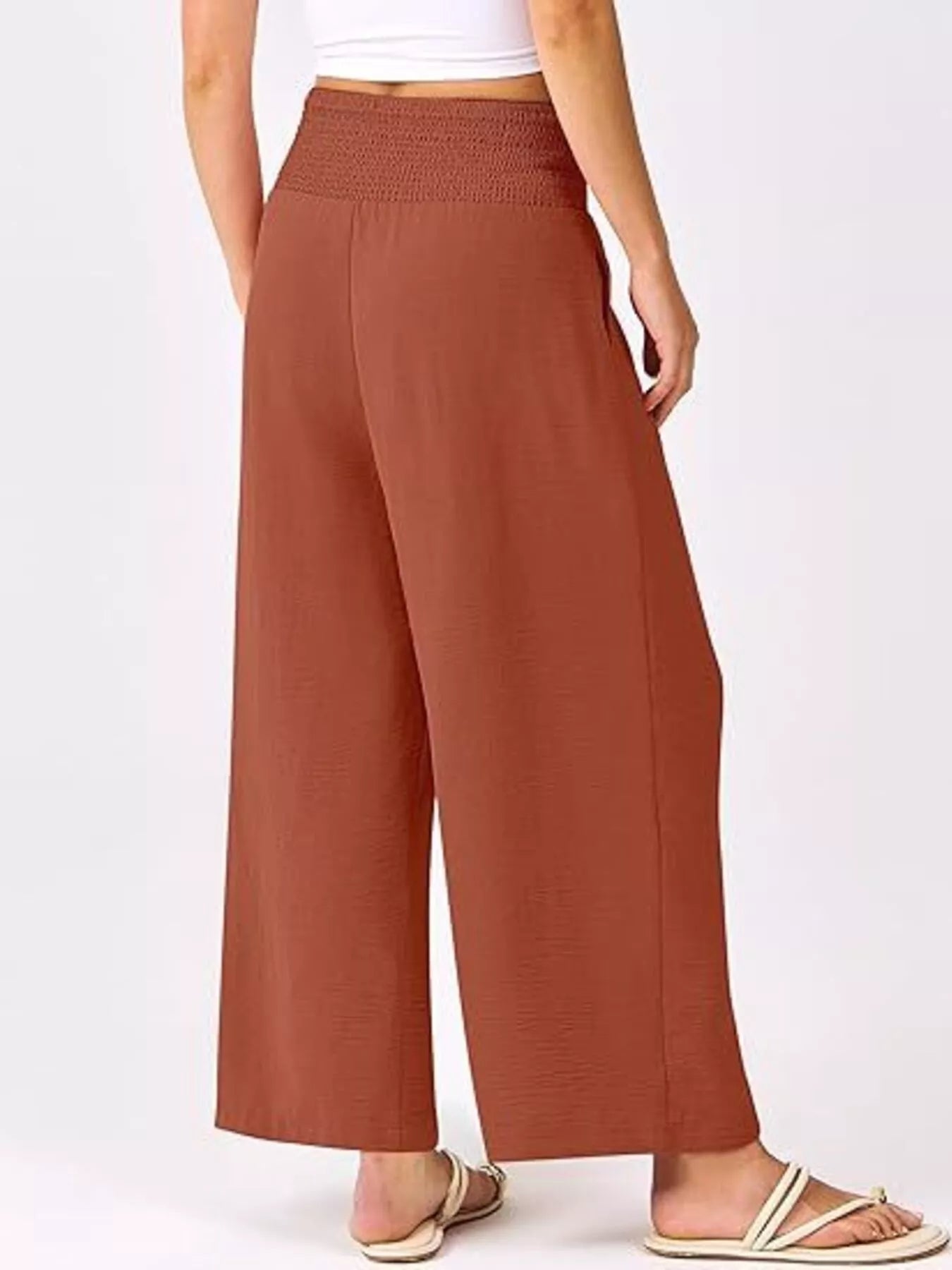 Wide Leg Smocked High Waist Pants - Chic Elegance