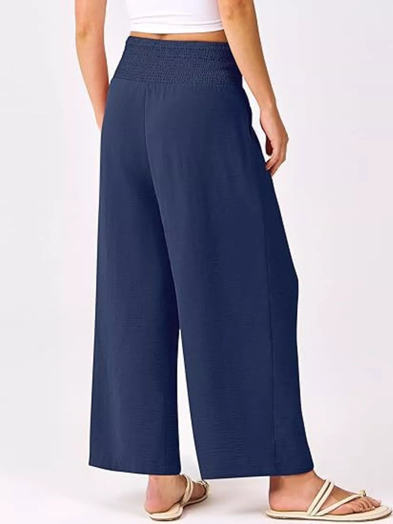 Wide Leg Smocked High Waist Pants - Chic Elegance