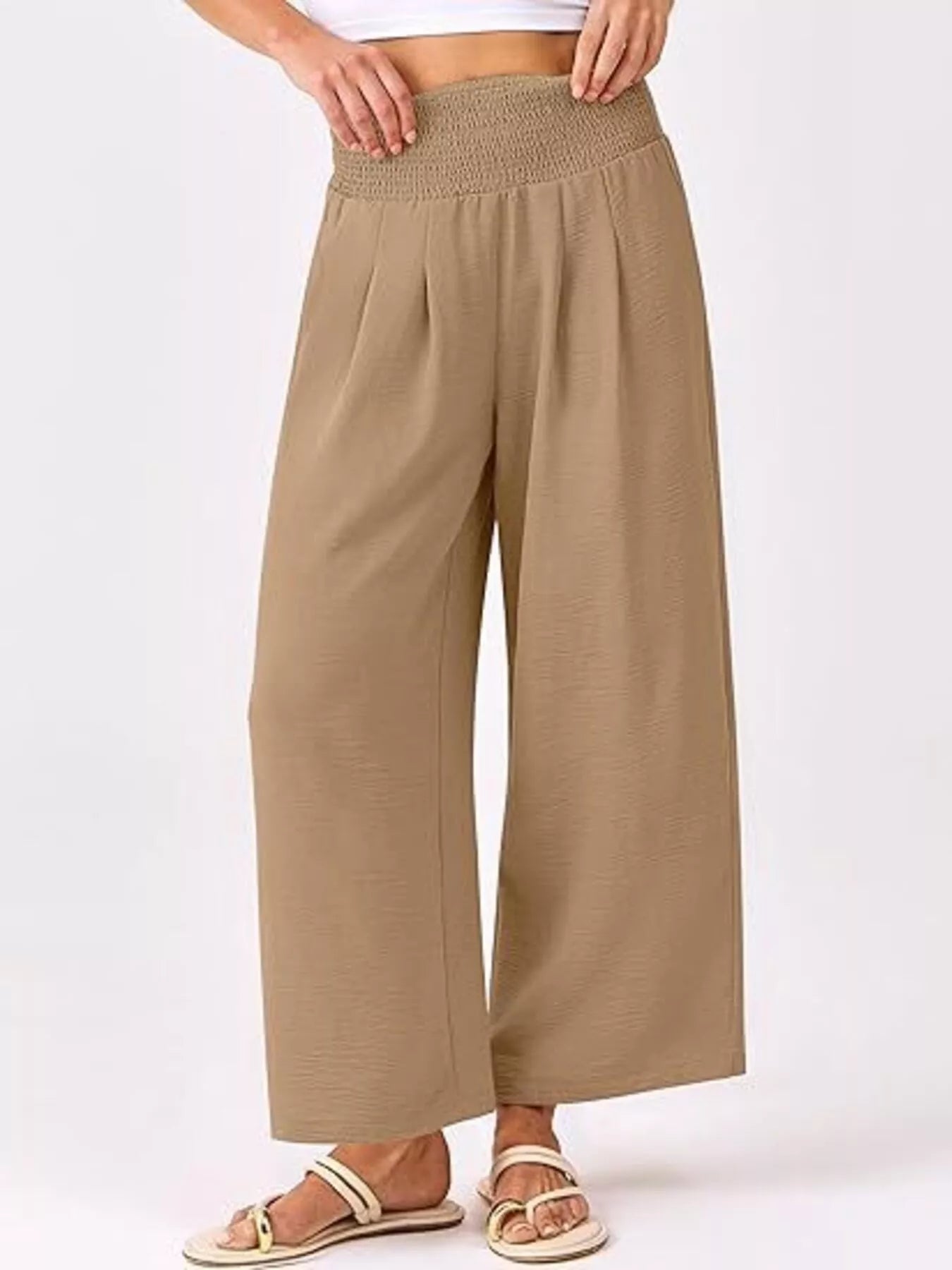 Wide Leg Smocked High Waist Pants - Chic Elegance