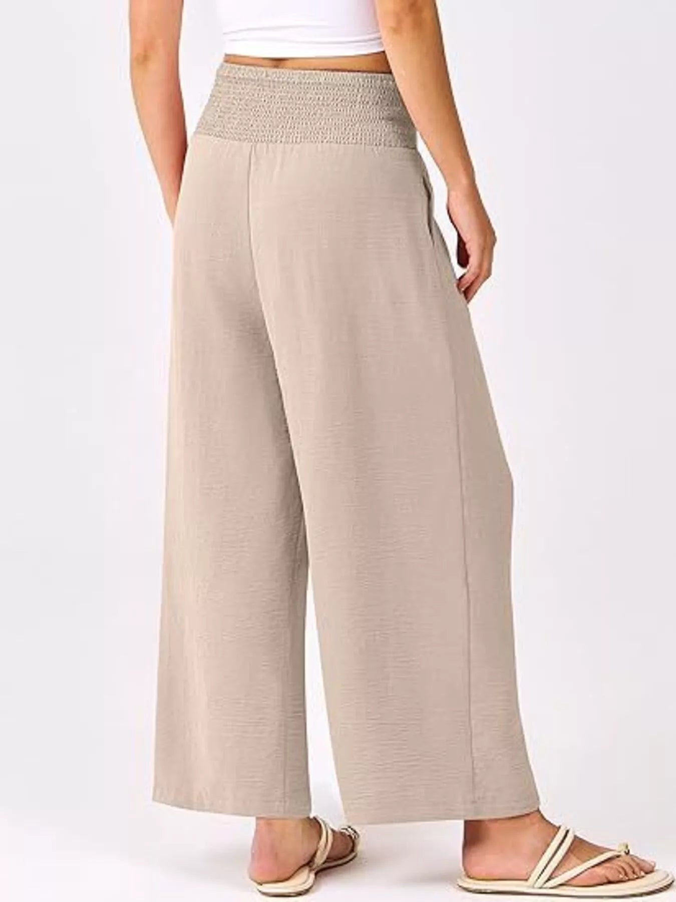 Wide Leg Smocked High Waist Pants - Chic Elegance